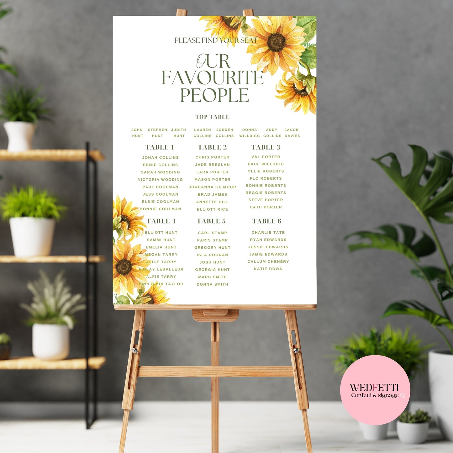 Seating plan - Sunflowers (green text)