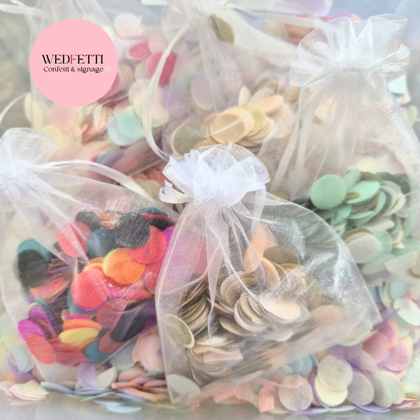 White sheer drawstring organza bags (empty)