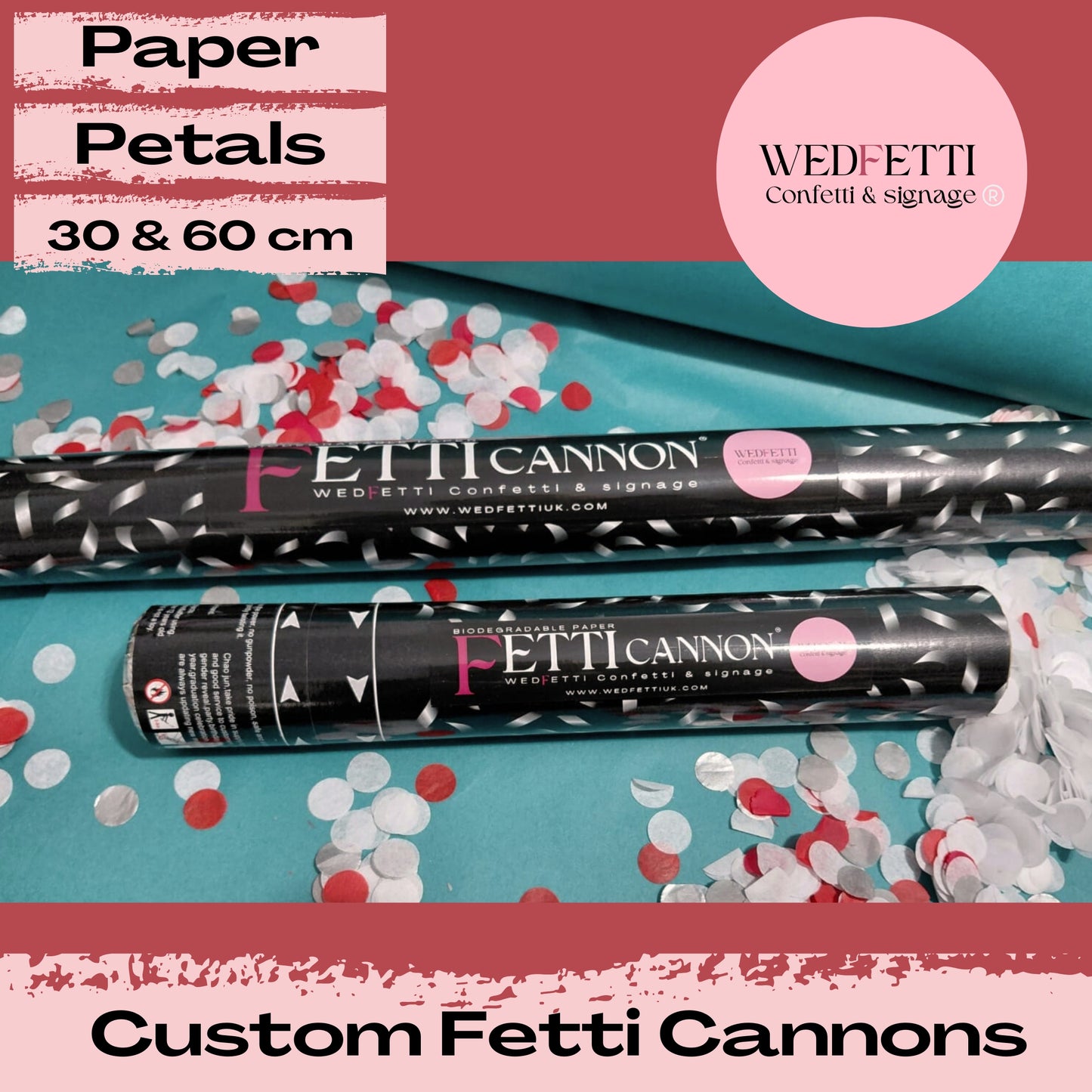 Gender reveal Biodegradable Confetti Cannon - Pink, white + Rose Gold