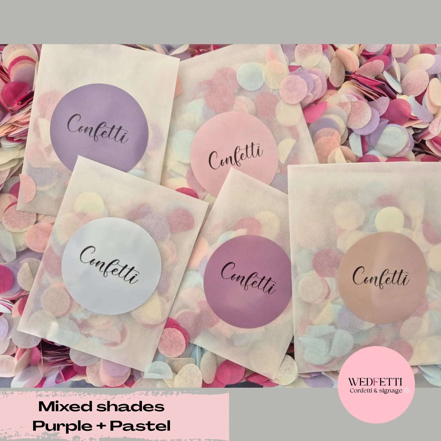 Confetti packets + stickers - mixed shades purple + pastels WedFetti Confetti & Signage