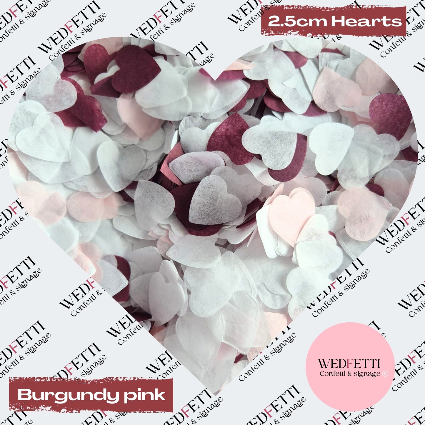 Biodegradable paper Confetti hearts - Burgundy Pink