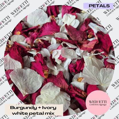 Burgundy Rose petal + Ivory white Petal mix