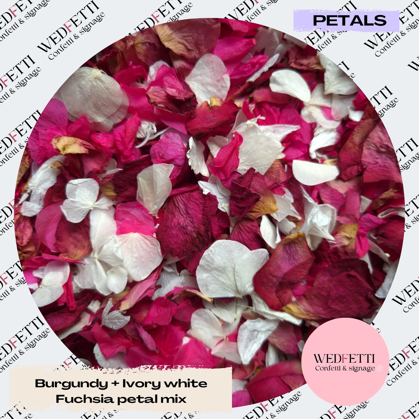 Burgundy Rose petal + Ivory white Fuschia Petal mix