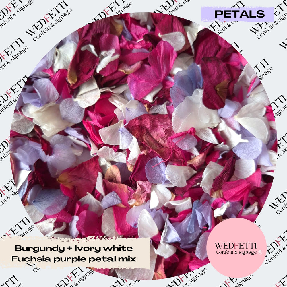 Burgundy Rose petal + Ivory white Fuschia Purple Petal mix