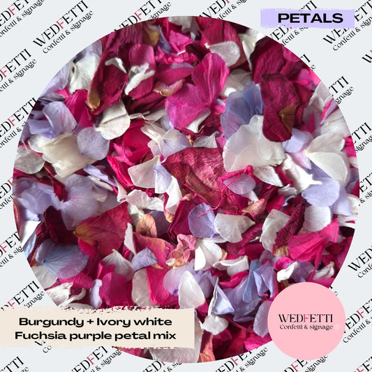Burgundy Rose petal + Ivory white Fuschia Purple Petal mix
