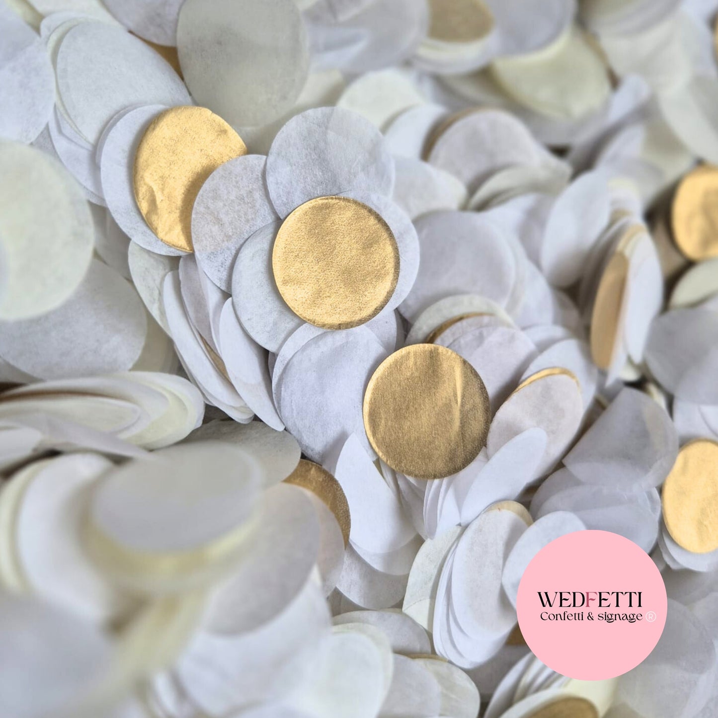 Circles Large 2.5cm Biodegradable - light Ivory White + Biodegradable Gold Coin