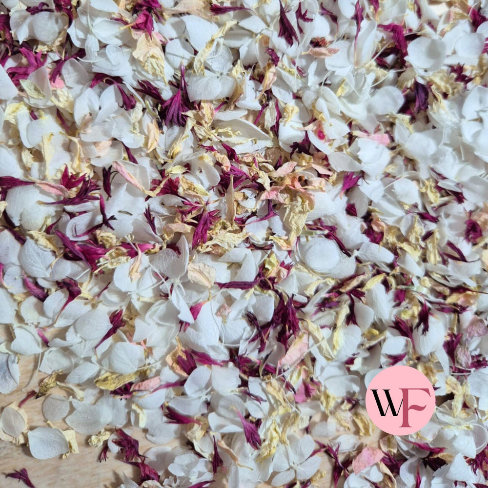 Natural Cornflower Delphinium & Snow Petal® mix