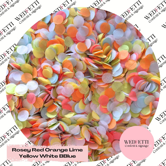 Slow falling paper Confetti - Rosey Red Orange Lime Yellow White BBlue