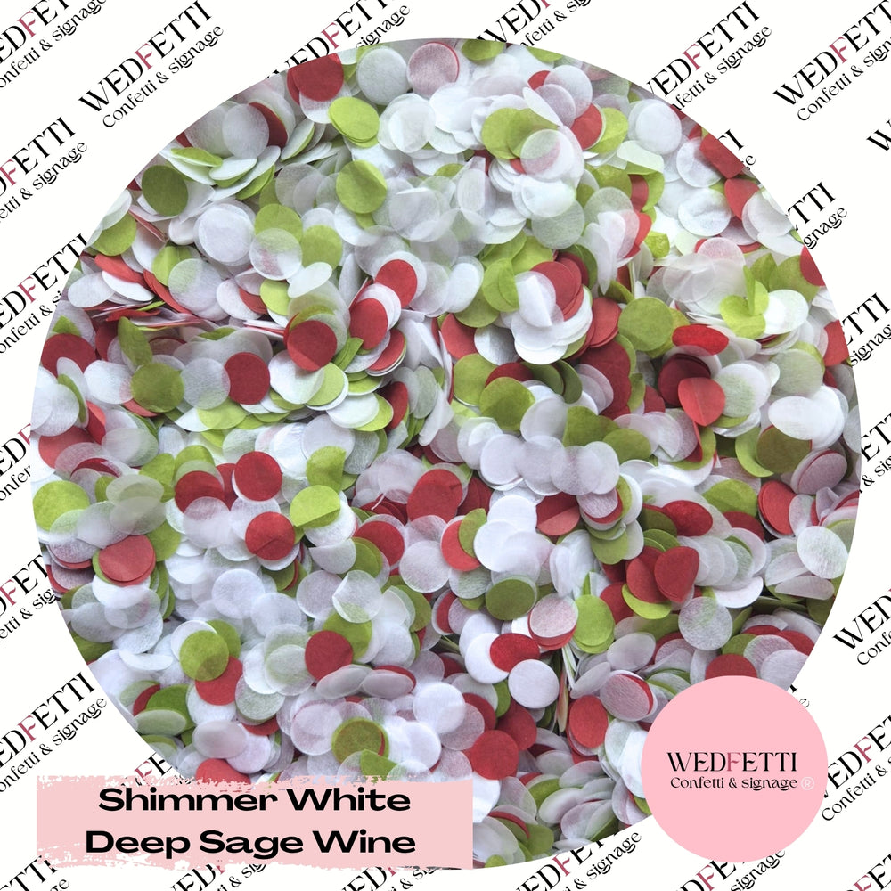 Slow falling paper Confetti - Shimmer White Deep Sage Wine