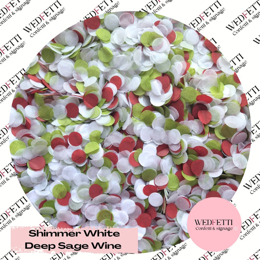 Slow falling paper Confetti - Shimmer White Deep Sage Wine