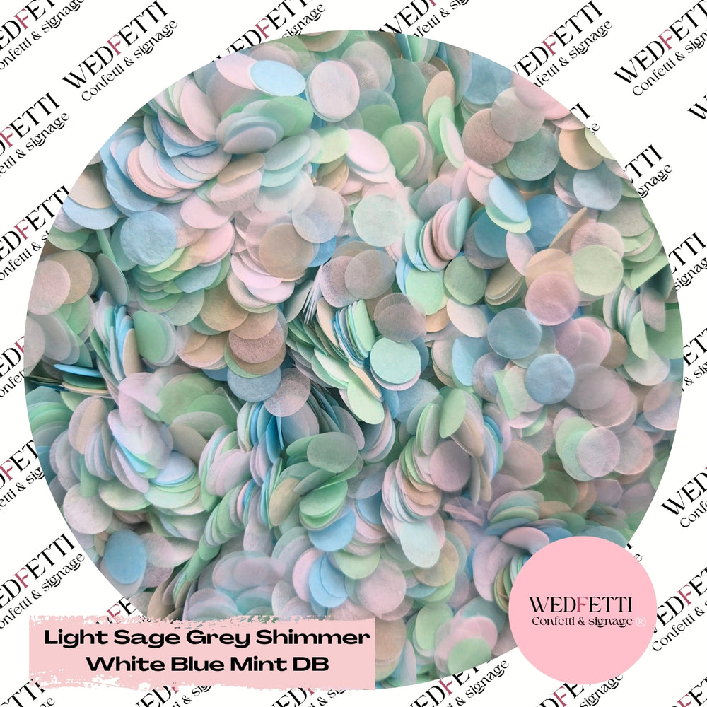 Slow falling paper Confetti - Light Sage Grey shimmer white blue mint DB