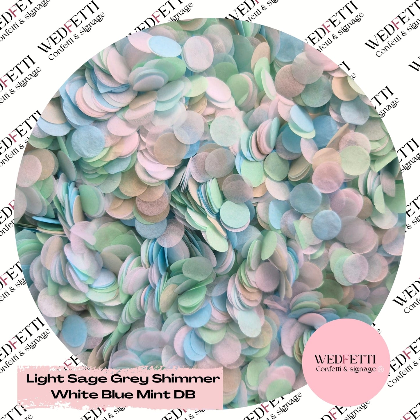 Slow falling paper Confetti - Light Sage Grey shimmer white blue mint DB