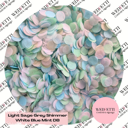 Slow falling paper Confetti - Light Sage Grey shimmer white blue mint DB