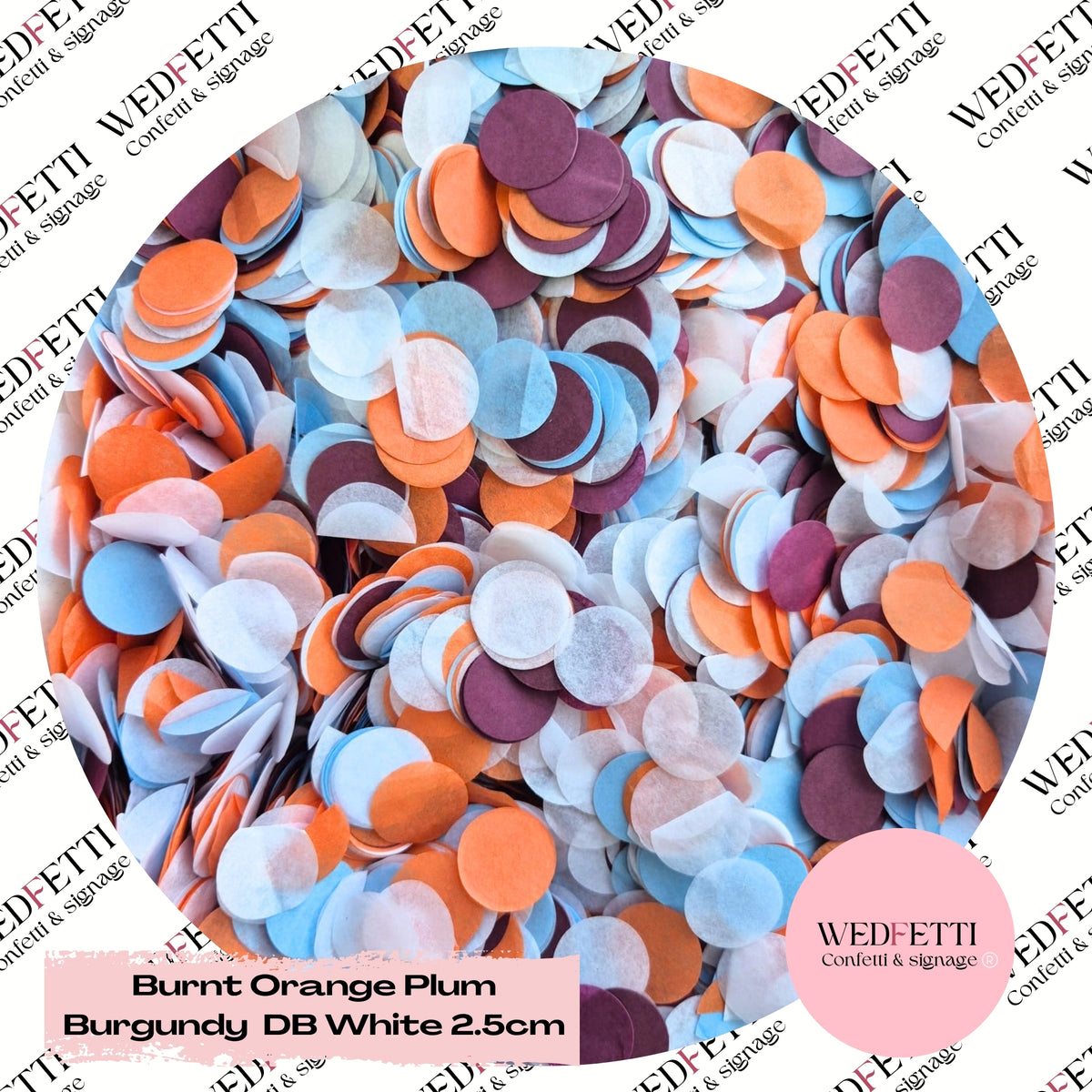 Circles Large 2.5cm Biodegradable -  Burnt Orange Plum Burgundy DB White