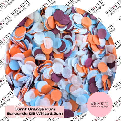 Circles Large 2.5cm Biodegradable -  Burnt Orange Plum Burgundy DB White