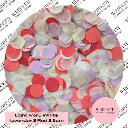 Circles Large 2.5cm Biodegradable - Light Ivory lavender 2 Red White