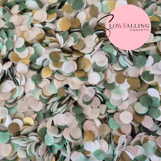 Biodegradable Slow falling paper Confetti - sage gold  mix bulk bag 500g