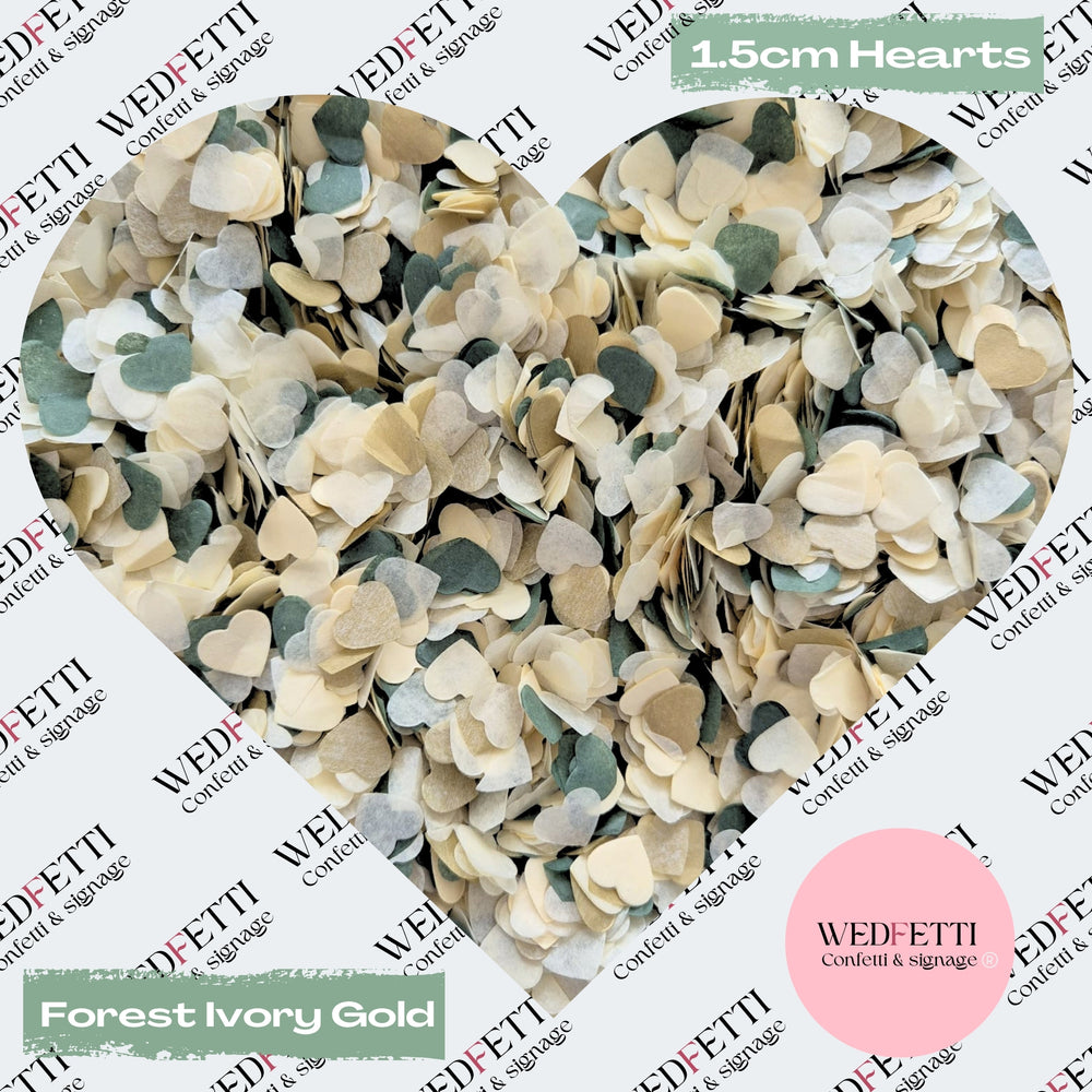 Paper Confetti hearts 1.5cm - Forest Ivory Gold