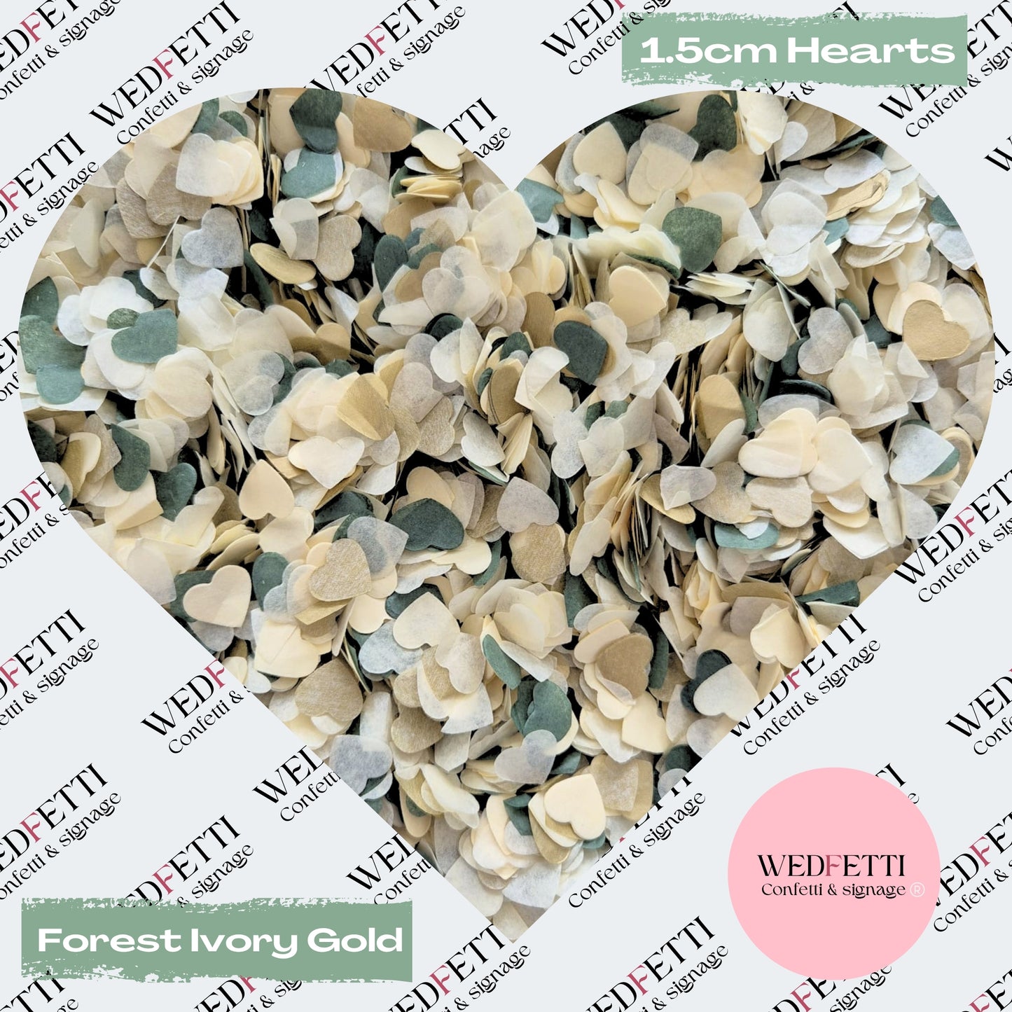 Paper Confetti hearts 1.5cm - Forest Ivory Gold