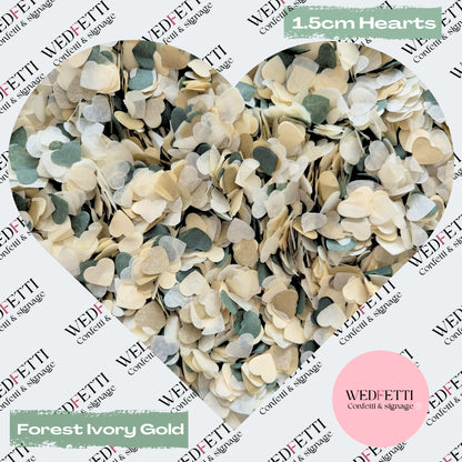 Paper Confetti hearts 1.5cm - Forest Ivory Gold