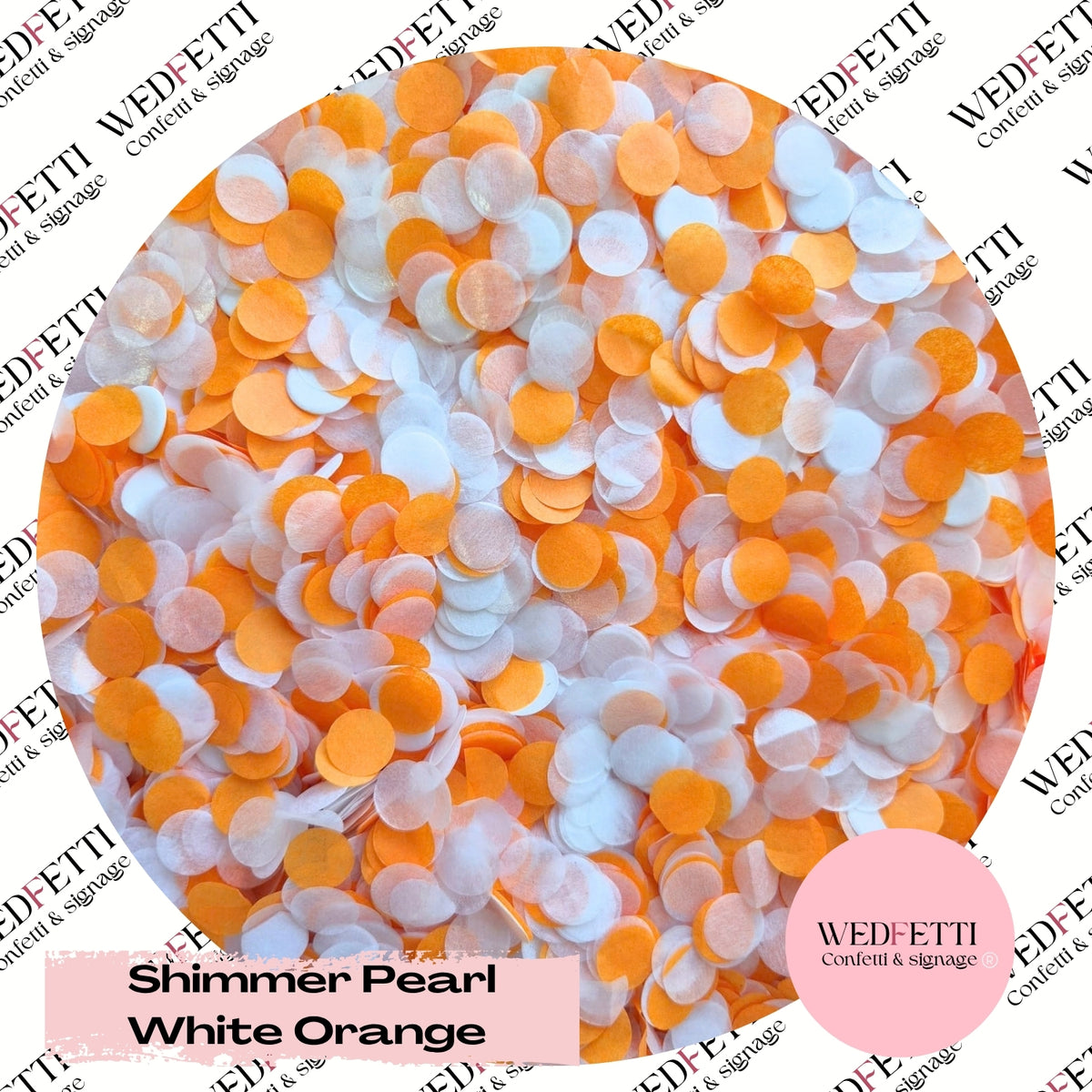 Slow falling paper Confetti - Shimmer Pearl White Orange