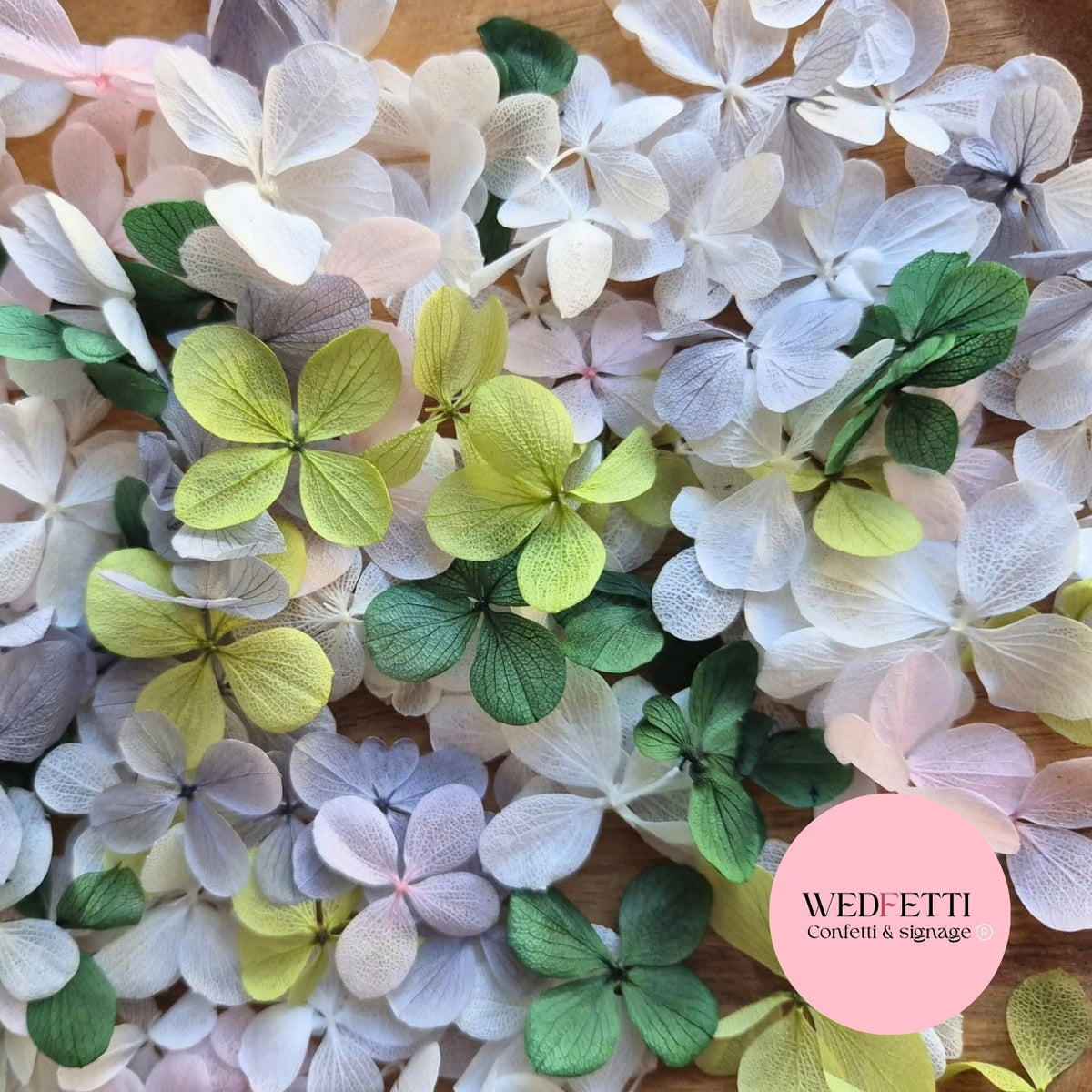 FlutterFly® Petal Confetti - Forest Green, Sage, White, Light Dusty Blue & Light Pink