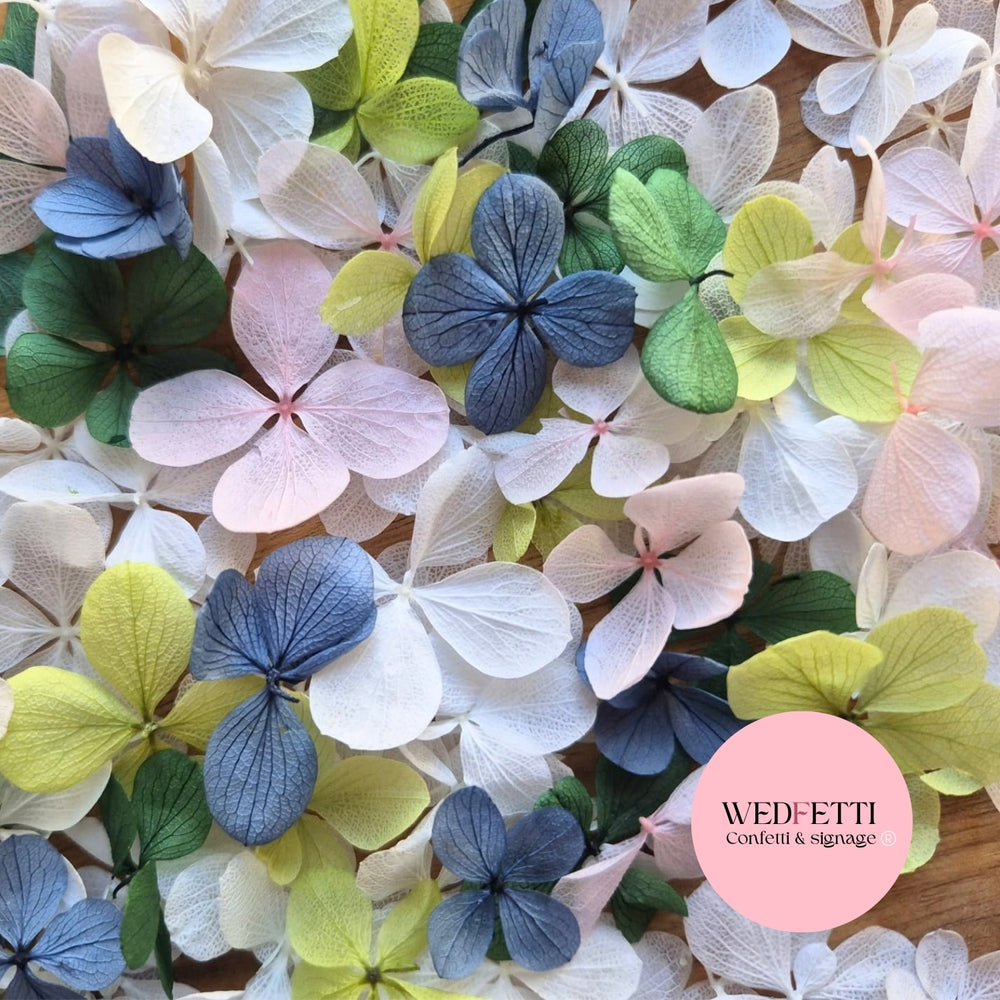 FlutterFly® Petal Confetti - Forest Green, Sage, White, Dark Dusty Blue & Light Pink