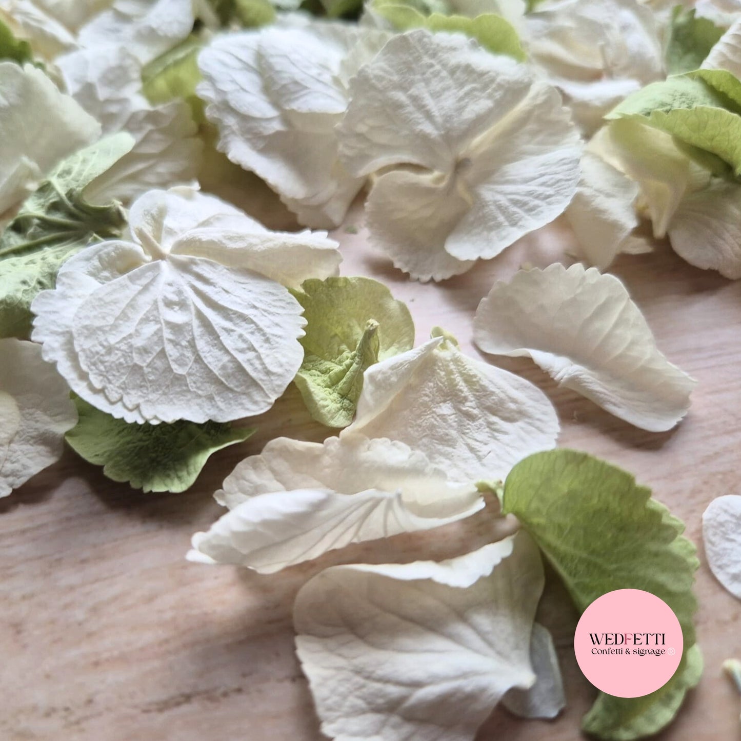 SLOW FALLING PETALS Sage + ivory white hydrangea petal premium mix
