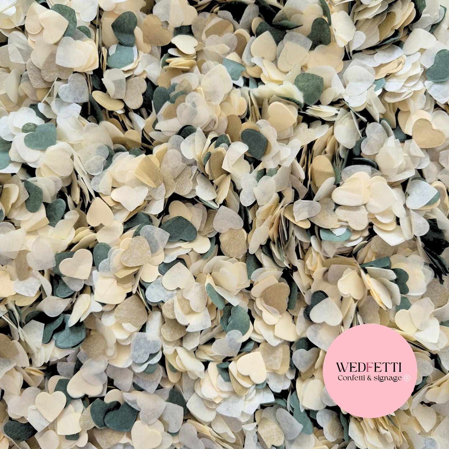 Paper Confetti hearts 1.5cm - Forest Ivory Gold