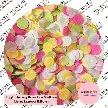 Circles Large 2.5cm Biodegradable - Light Ivory Fuschia Yellow Lime