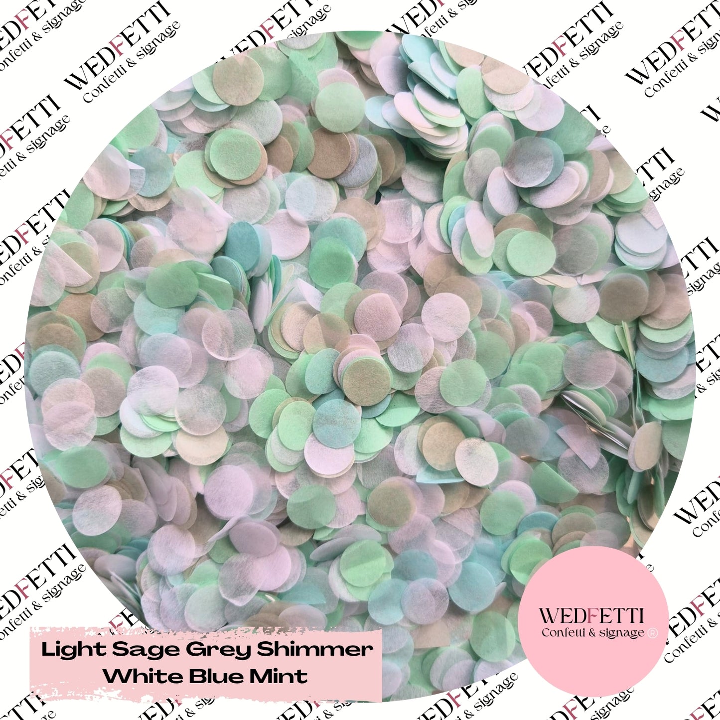 Slow falling paper Confetti - Light Sage Grey shimmer white blue mint