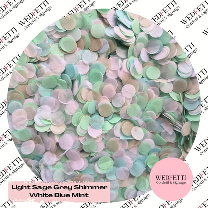Slow falling paper Confetti - Light Sage Grey shimmer white blue mint