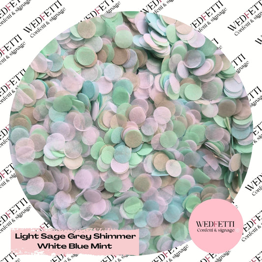 Slow falling paper Confetti - Light Sage Grey shimmer white blue mint
