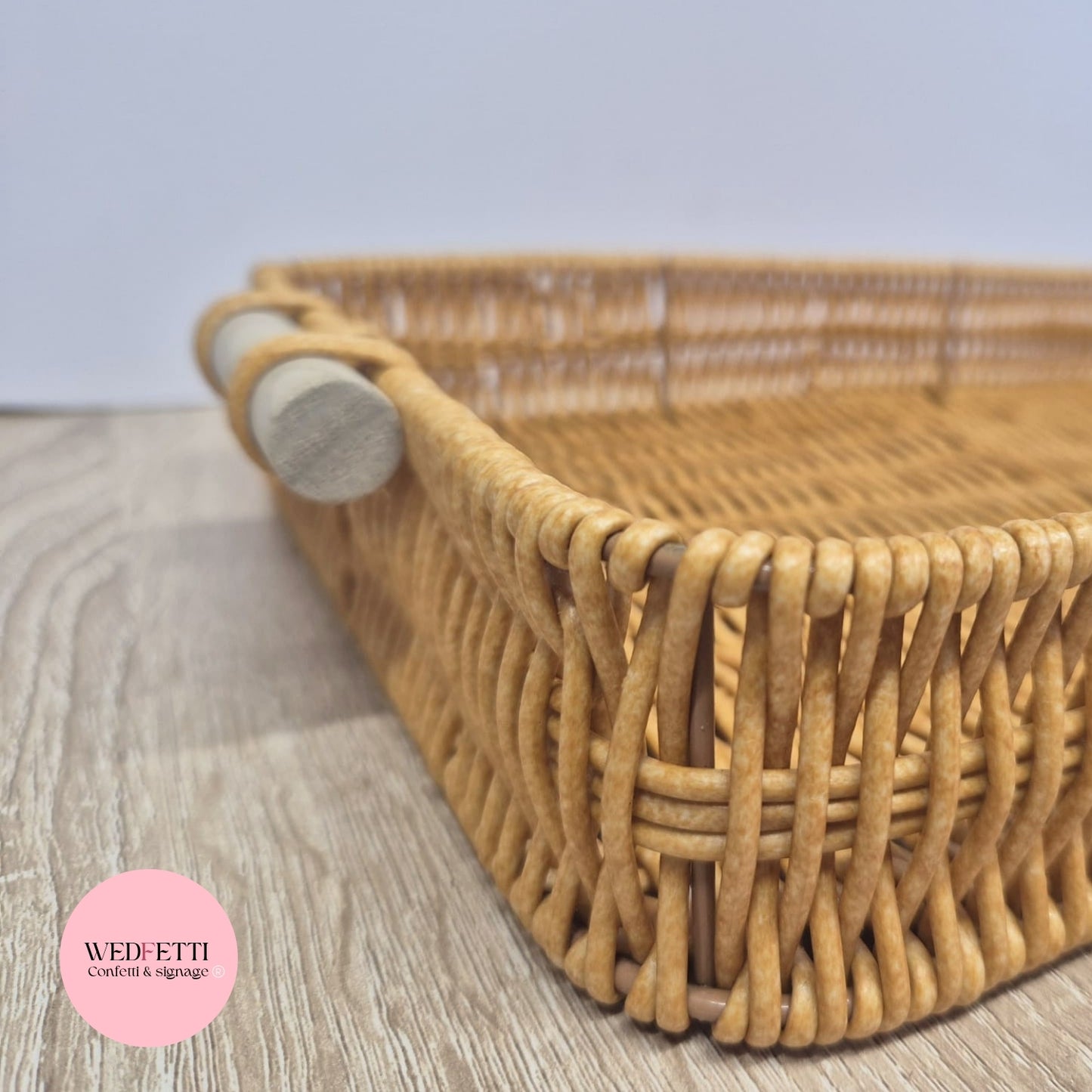 Large Tan Confetti Display Basket with Wooden Handles
