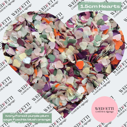 Paper Confetti hearts 1.5cm - Forest Ivory Purple Plum sage Fuschia Blush Orange