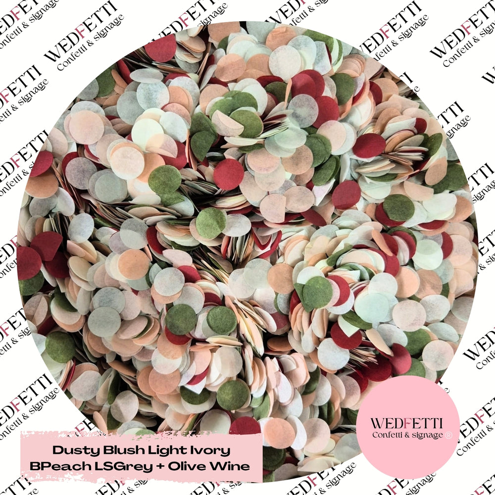 Slow Falling Paper Confetti – Dusty Blush, Light Ivory, Burnt Peach, Light Sage & Grey, Olive & Wine