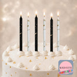 Tall Black White & Gold Birthday candles - 6 Pack