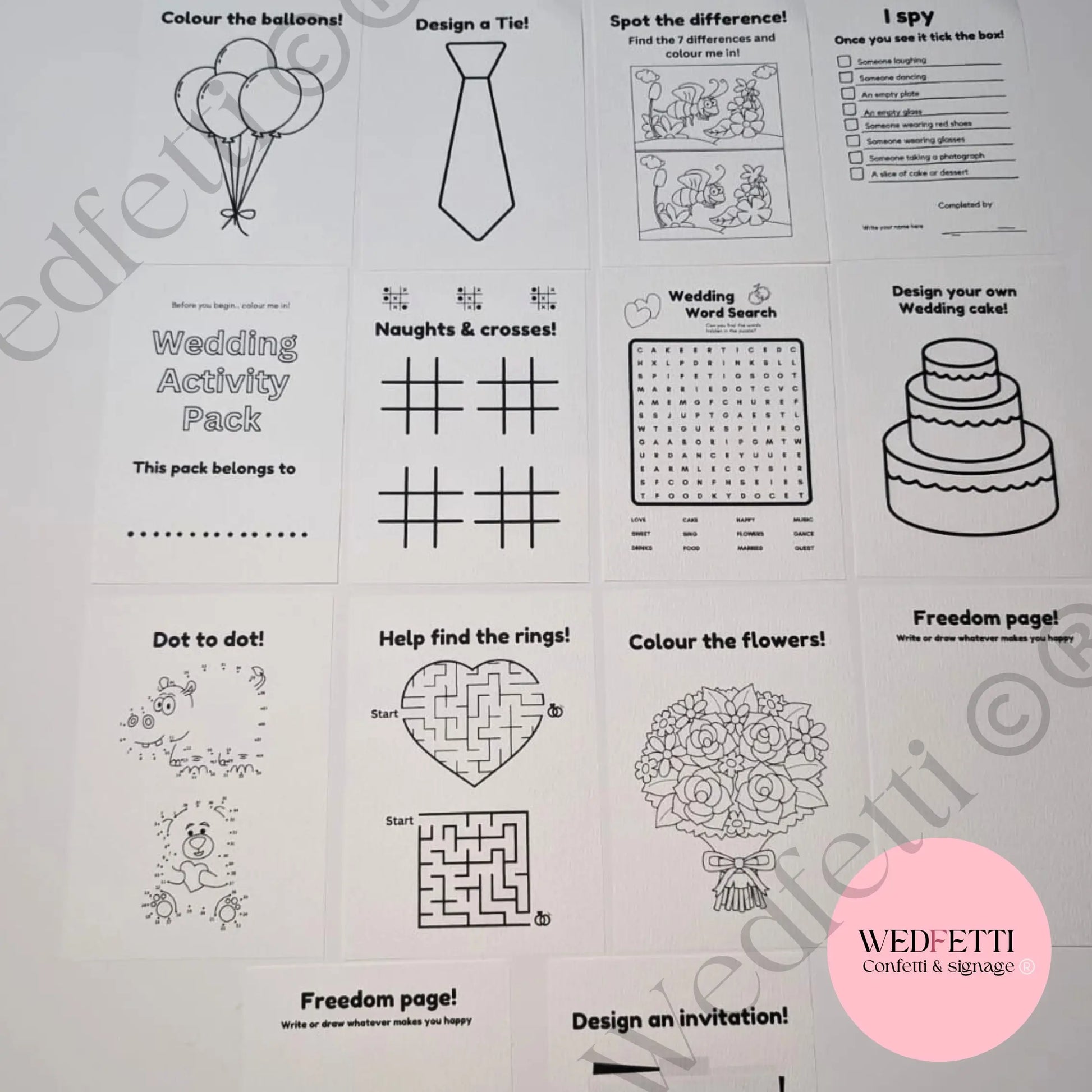 Kids Wedding style activity packs + Crayons WedFetti