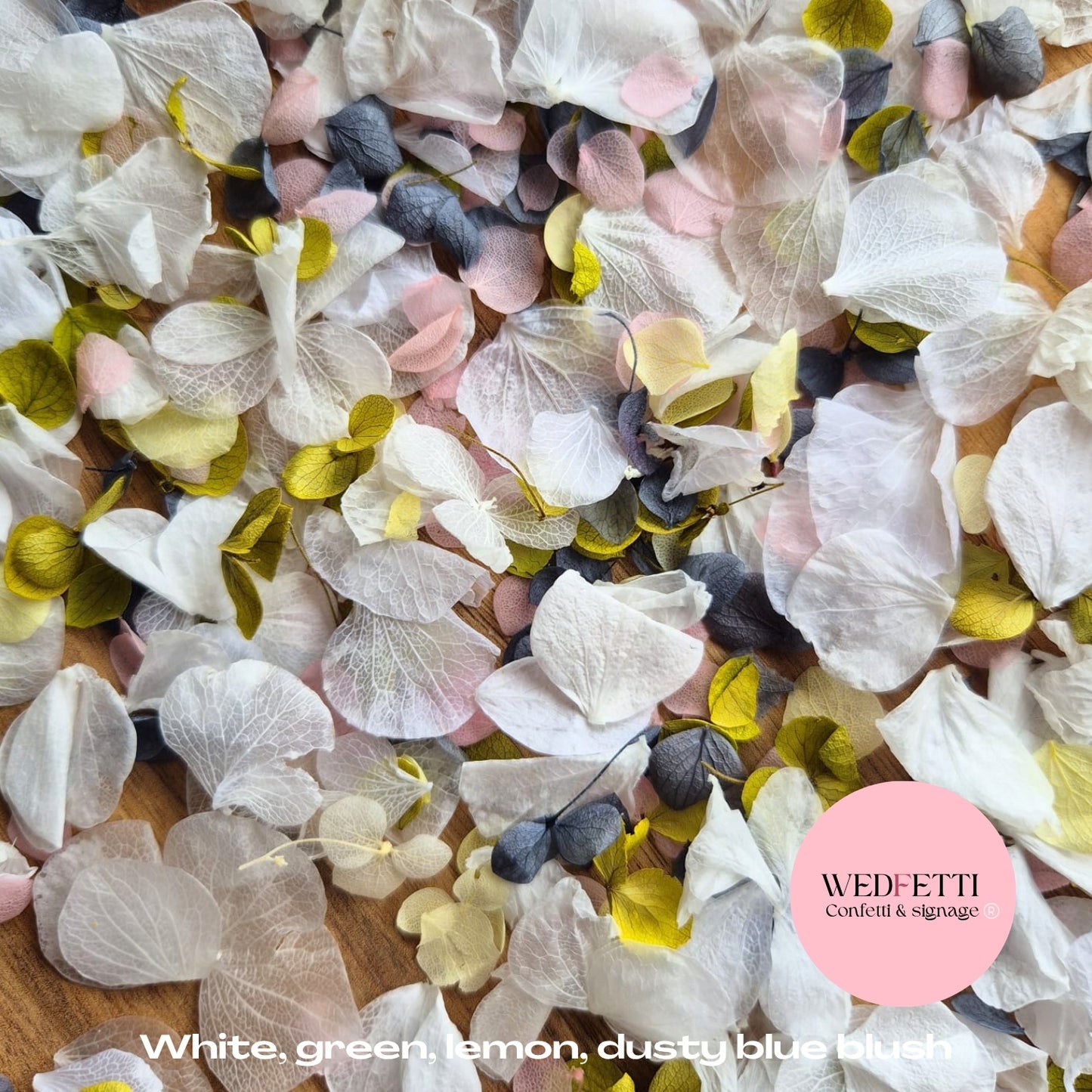 Petal Confetti hydrangea - White Green Dusty Blue lemon blush