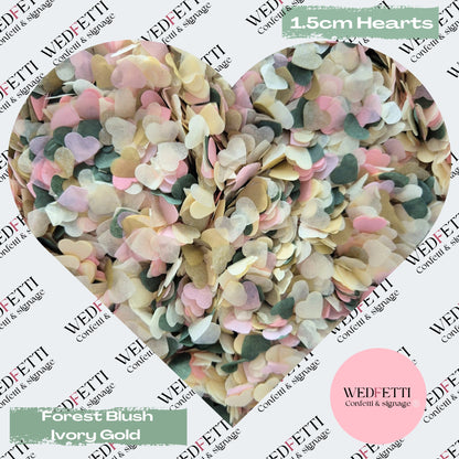Paper Confetti hearts 1.5cm - Forest Blush Ivory Gold