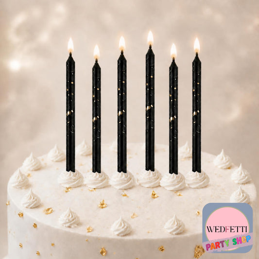 Tall Black & Gold Birthday candles - 6 Pack