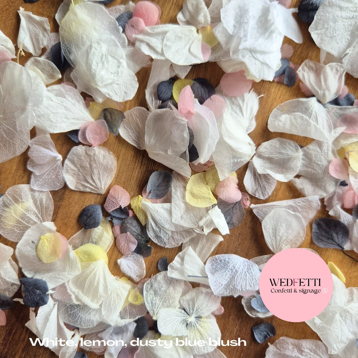 Petal Confetti hydrangea - White Dusty Blue lemon blush
