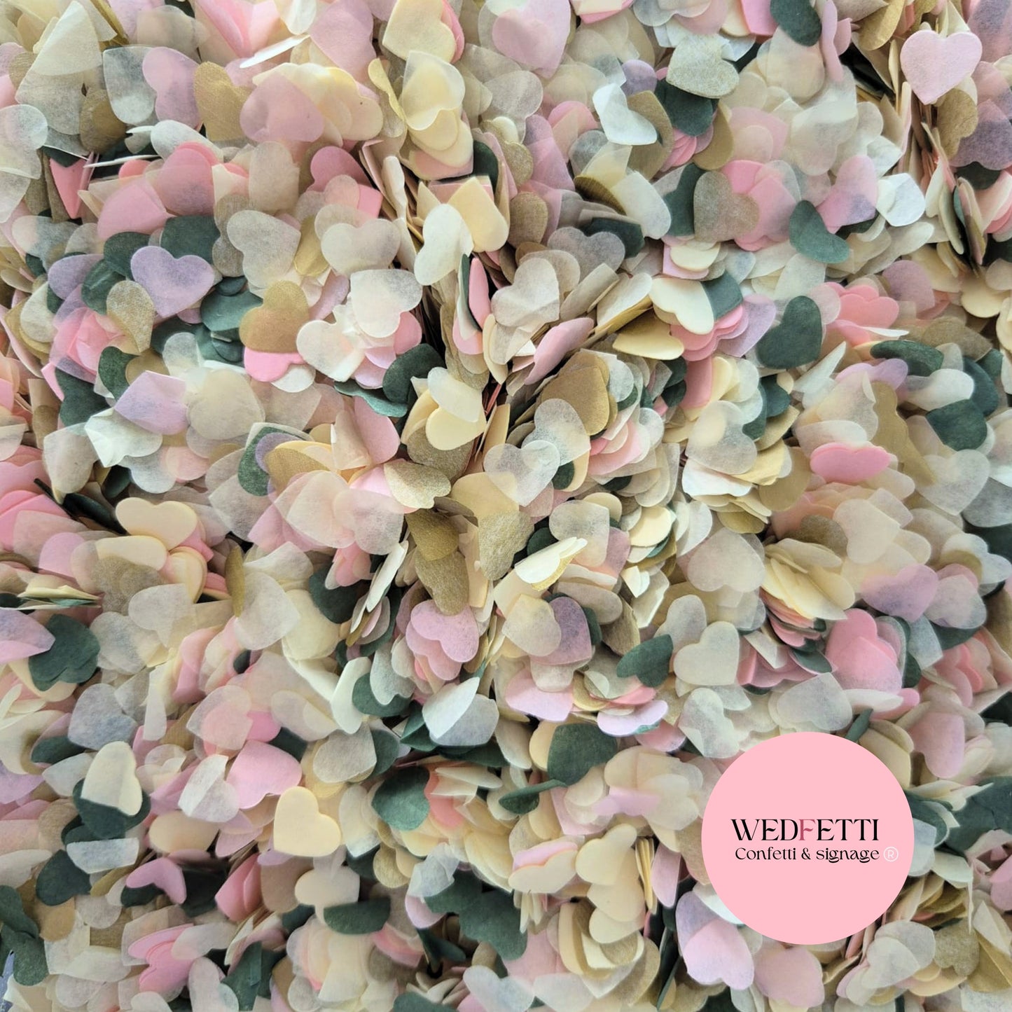 Paper Confetti hearts 1.5cm - Forest Blush Ivory Gold