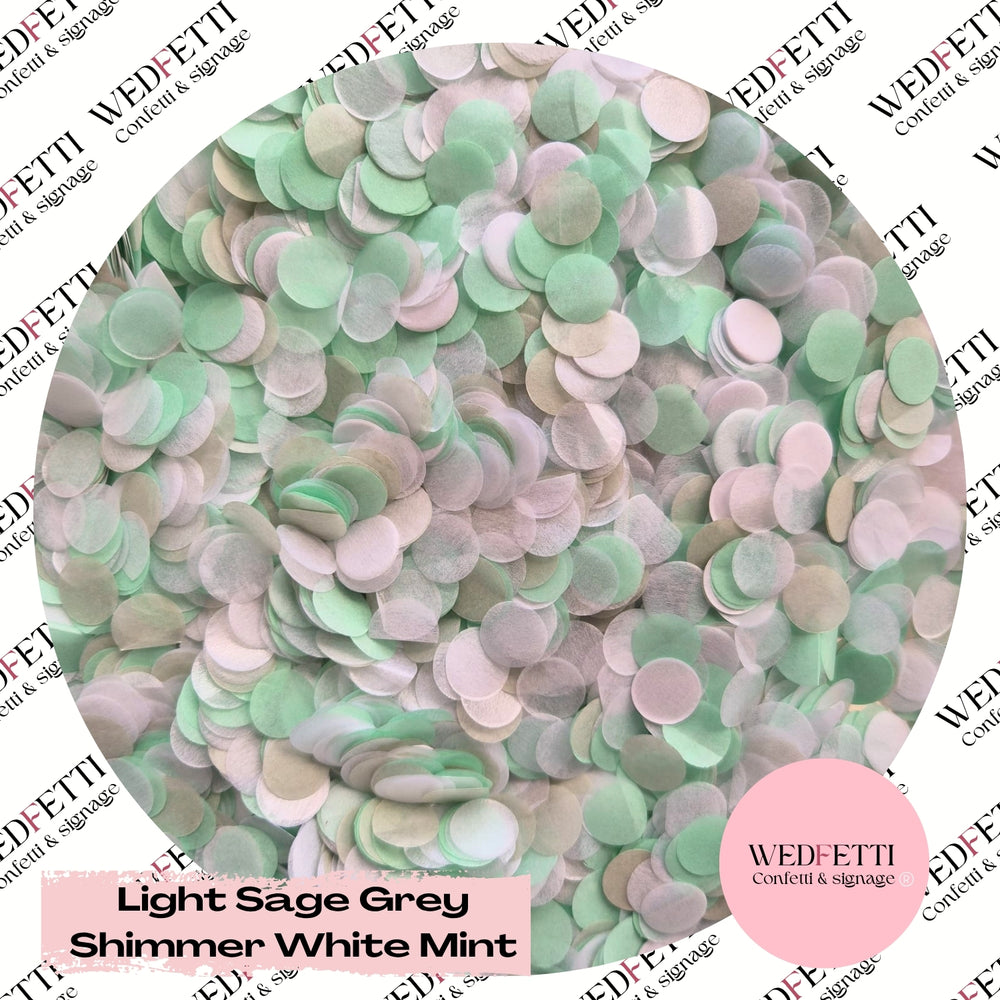 Slow falling paper Confetti - Light Sage Grey shimmer white Mint