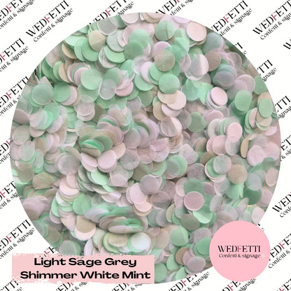 Slow falling paper Confetti - Light Sage Grey shimmer white Mint