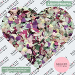 Paper Confetti hearts 1.5cm - Forest Ivory Purple Plum sage Fuschia Blush