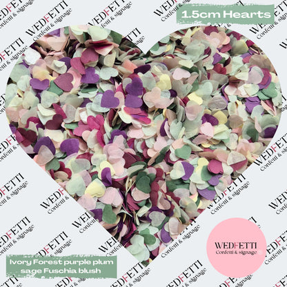 Paper Confetti hearts 1.5cm - Forest Ivory Purple Plum sage Fuschia Blush