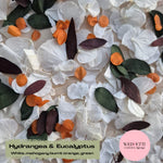 Petal Confetti hydrangea + Eucalyptus mahogany mix