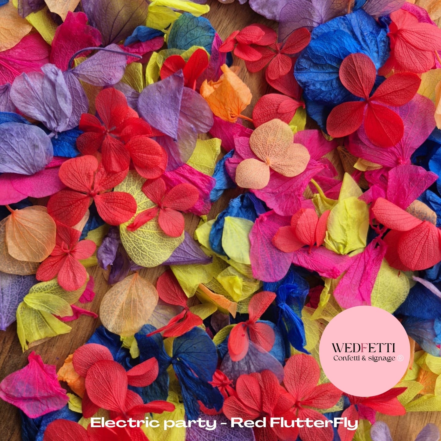 Petal Confetti hydrangea - Electric Party + Red FlutterFly Petals