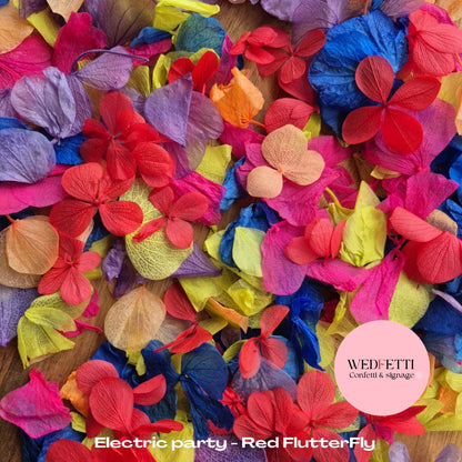 Petal Confetti hydrangea - Electric Party + Red FlutterFly Petals
